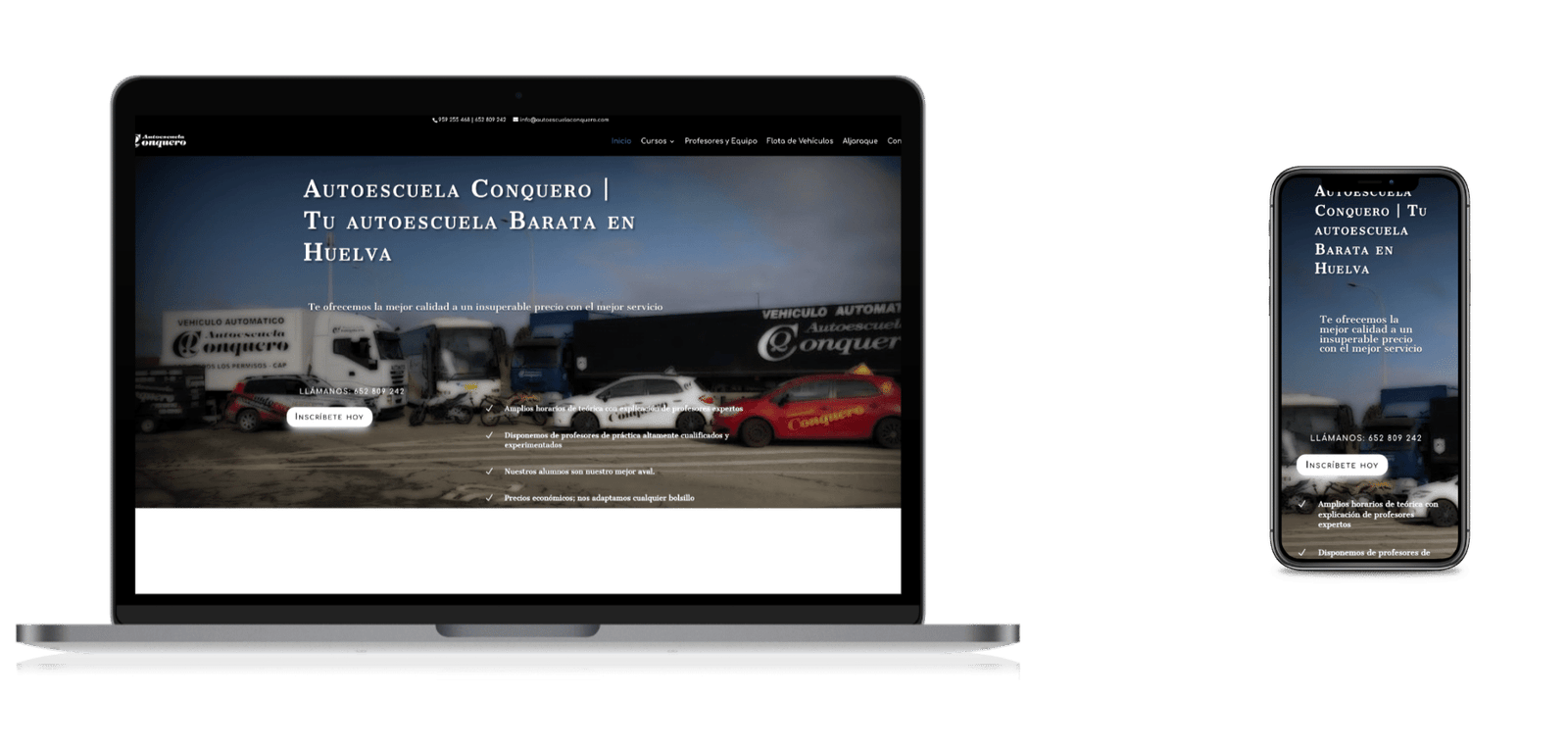 Diseño web móvil y escritorio de Autoescuela Conquero